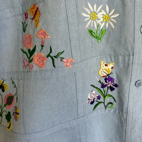 Vintage Embroidered Blue Button Down Shirt - Picture 7 of 15